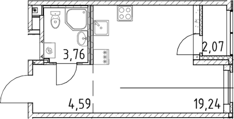Квартира студия 27.59 м², 13/17 эт., ЖК «Город Первых»